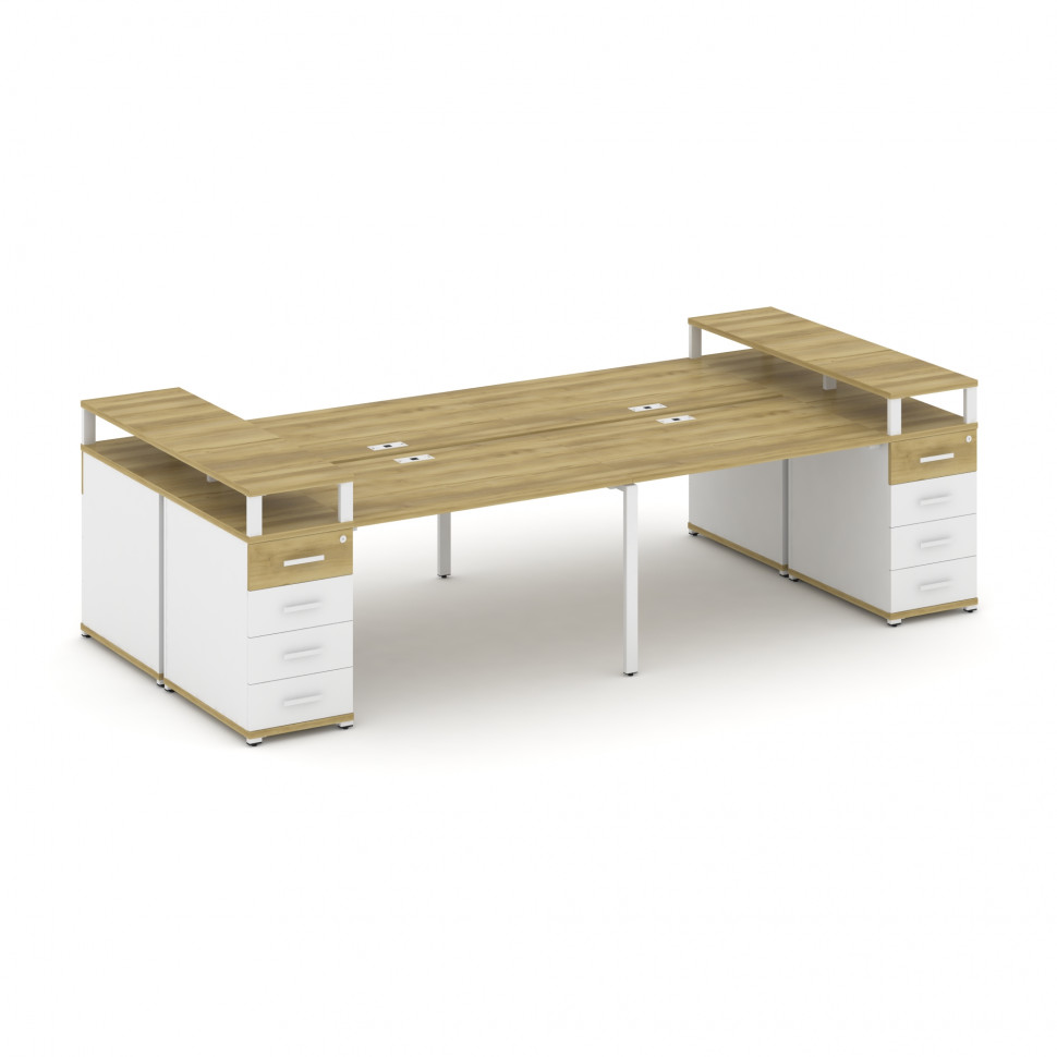 Concept Рабочая станция 4 места с 2 опорными тумбами CN.DRS-442 W Дуб Винченцо/Белый Бриллиант/Метал