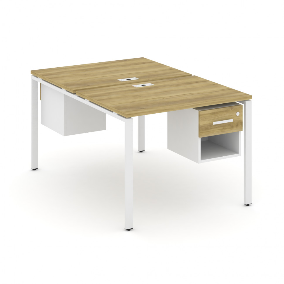 Concept Рабочая станция 2 сторонняя с подвесными тумбами на 2 места CN.DRS-117 W Дуб Винченцо/Белый