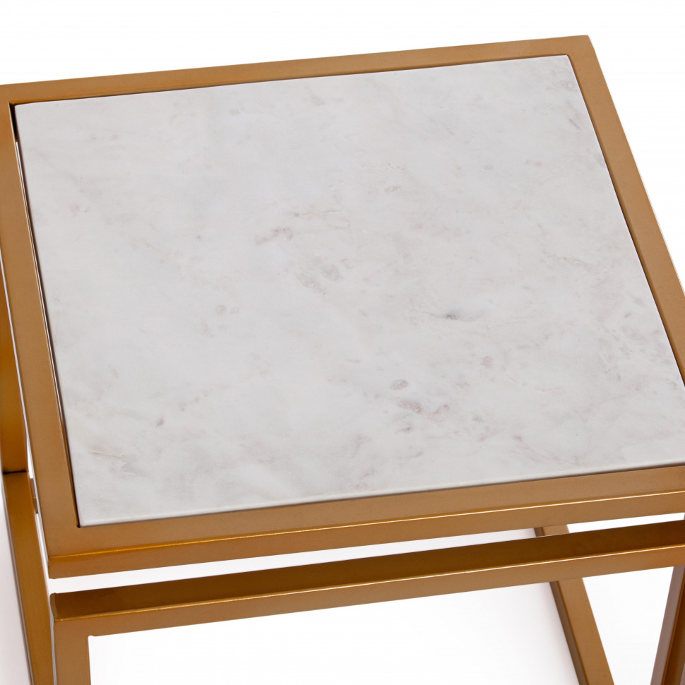 Столик кофейный Secret De Maison QUATTRO (мод. 14153 ) алюминиевый сплав/мрамор, 41*41*41 см, золотой/белый мрамор