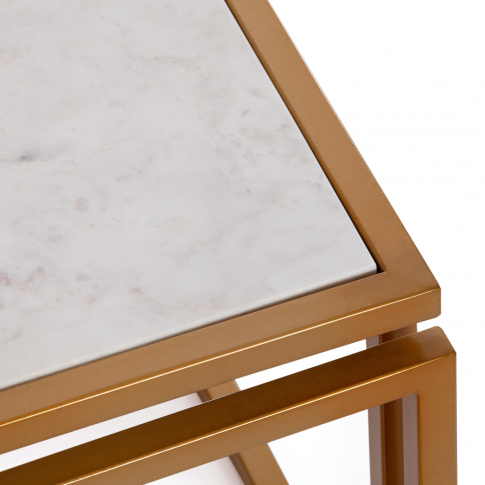 Столик кофейный Secret De Maison QUATTRO (мод. 14153 ) алюминиевый сплав/мрамор, 41*41*41 см, золотой/белый мрамор