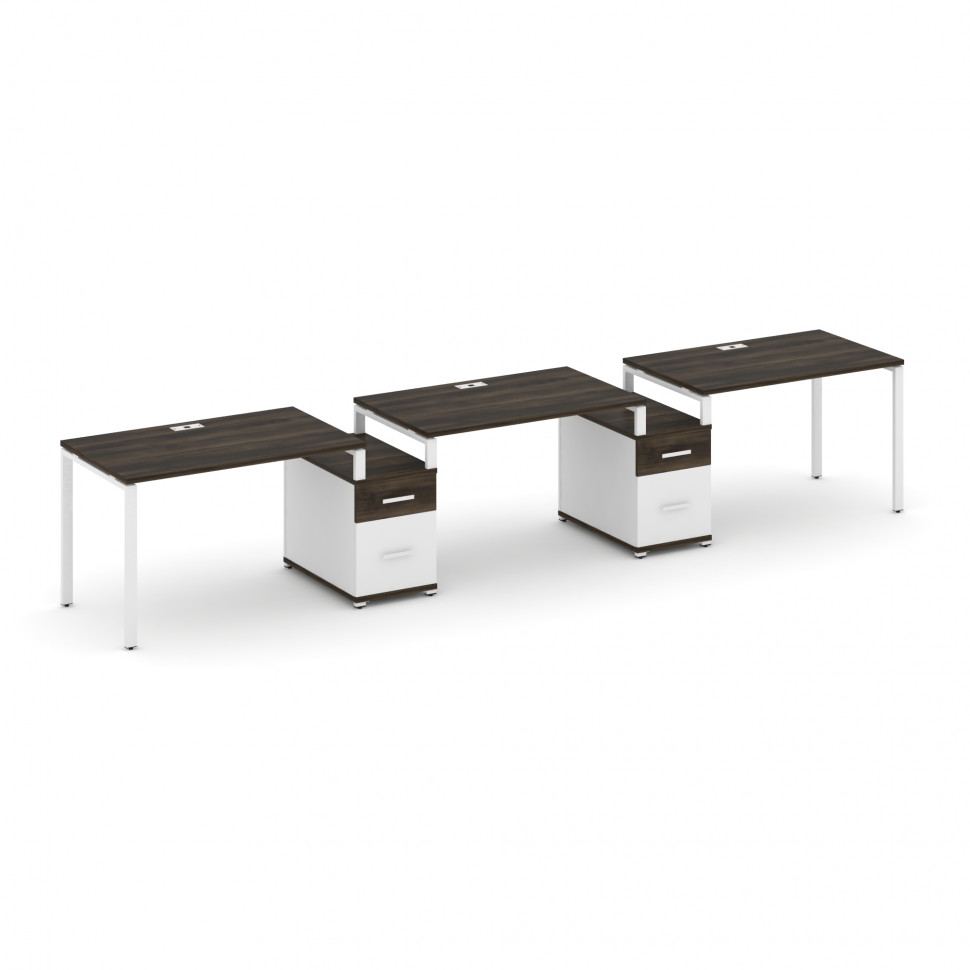 Concept Рабочая станция 3 места с 2 опорными тумбами CN.ORS-330 W Дуб Мали/Белый Бриллиант/Металл Бе