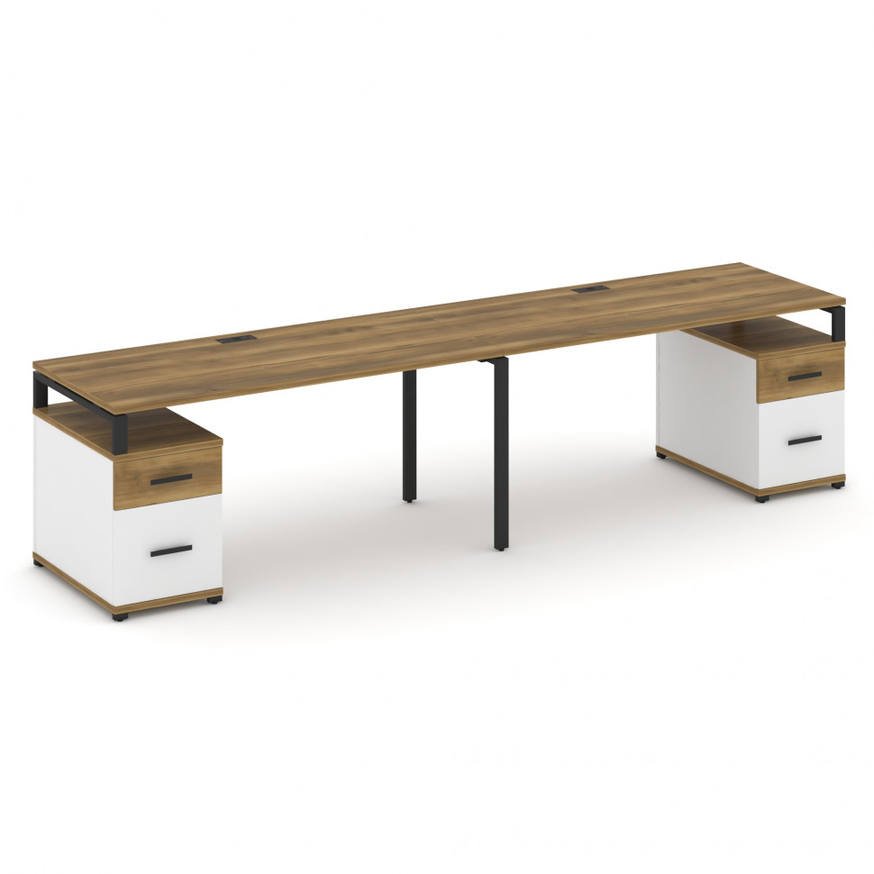 Concept Рабочая станция 2 места с 2 опорными тумбами CN.ORS-324 B Сандал Янтарный/Белый Бриллиант/Ме