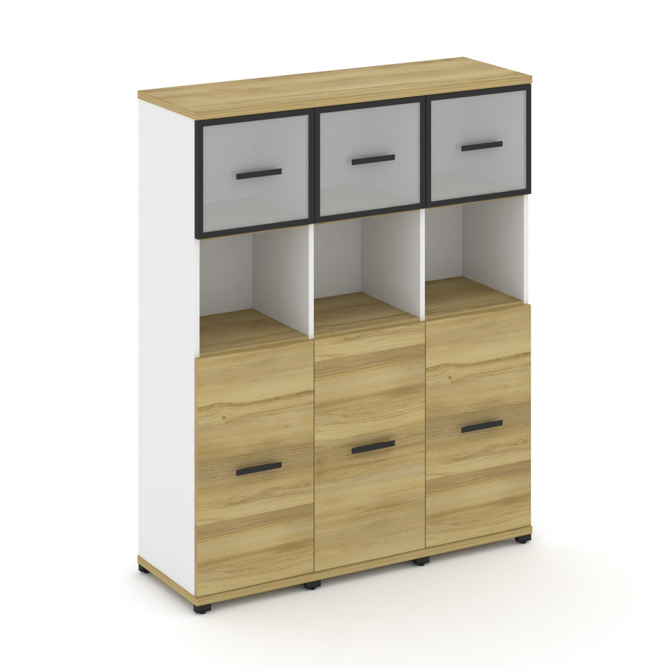 Concept Шкаф 3 узкие секции, 4 ниши CN.STU-435 RMB B Дуб Винченцо/Белый Бриллиант/Металл Черный/Сати