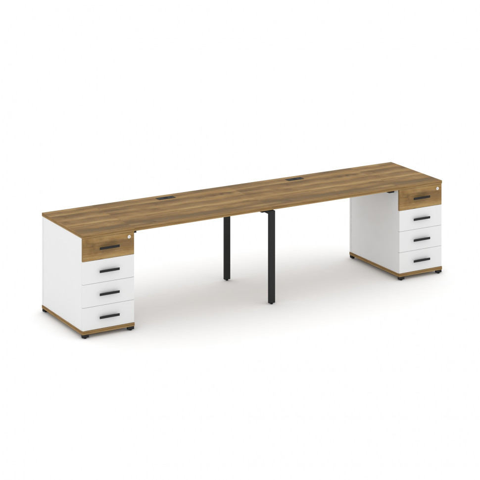 Concept Рабочая станция 2 места с 2 опорными тумбами CN.ORS-410 B Сандал Янтарный/Белый Бриллиант/Ме