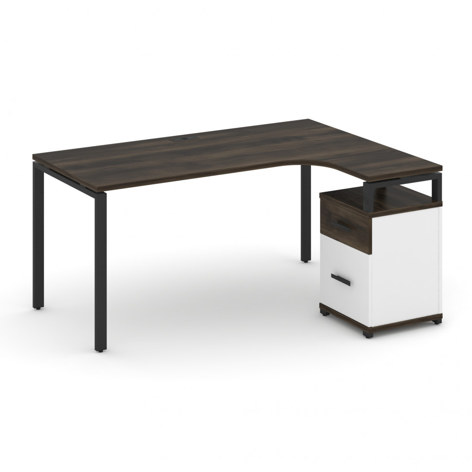 Concept Стол эргономичный с опорной тумбой CN.SA-308(R) B Дуб Мали/Белый Бриллиант/Металл Черный 158 Concept Стол эргономичный с опорной тумбой CN.SA-308(R) B Дуб Мали/Белый Бриллиант/Металл Черный 158