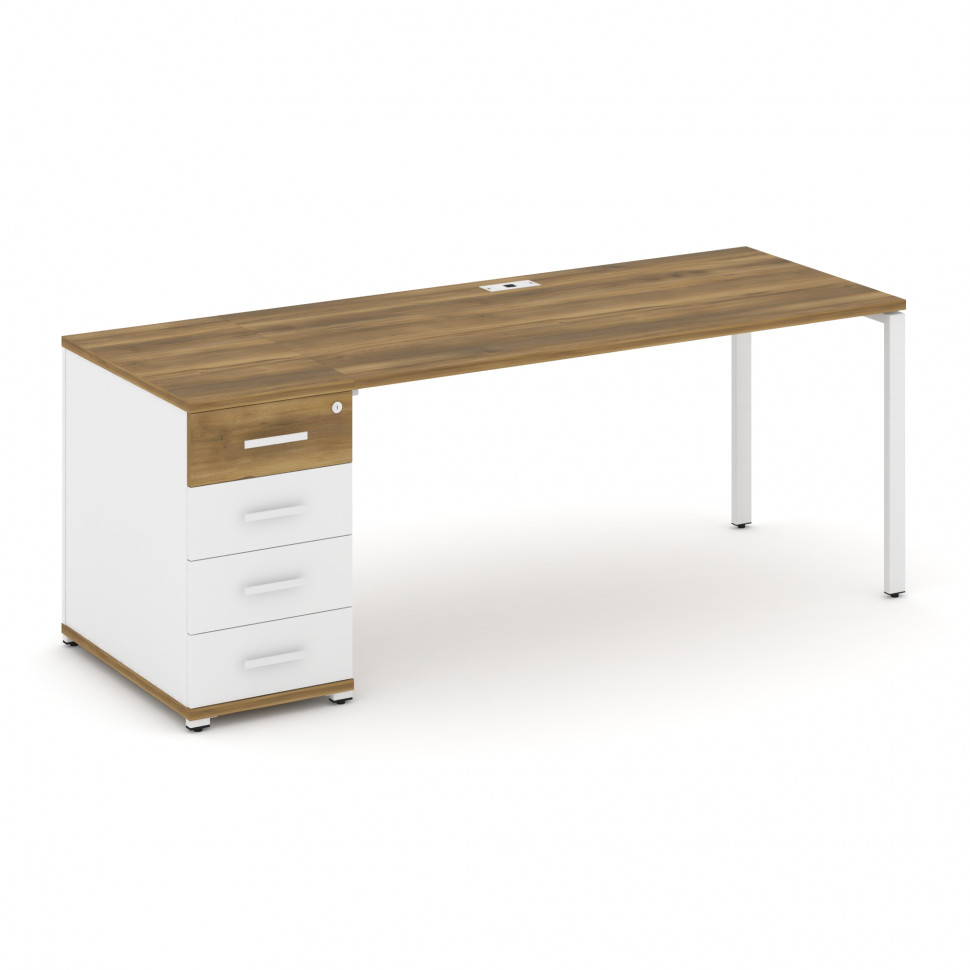 Concept Стол рабочий с 1 опорной тумбой CN.SP-404 W Сандал Янтарный/Белый Бриллиант/Металл Белый 200