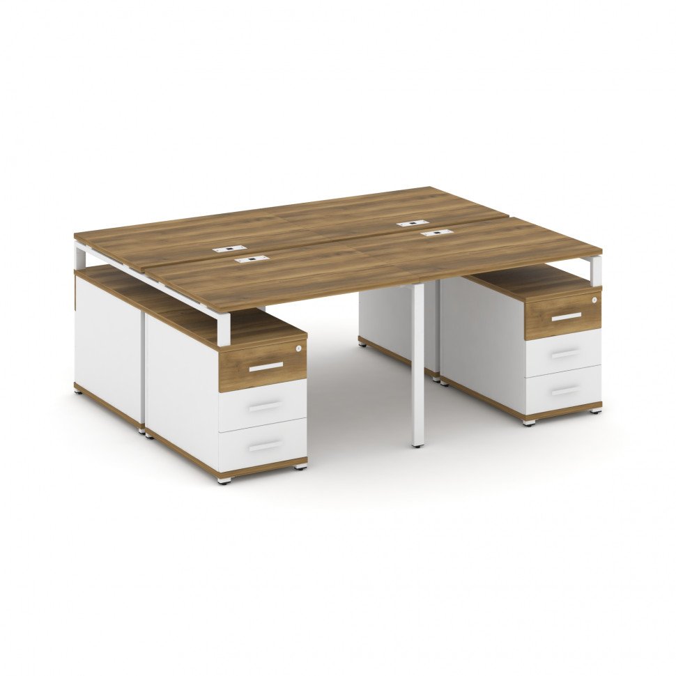 Concept Рабочая станция 4 места с 2 двухсторонними опорными тумбами CN.DRS-325 W Сандал Янтарный/Бел Concept Рабочая станция 4 места с 2 двухсторонними опорными тумбами CN.DRS-325 W Сандал Янтарный/Бел