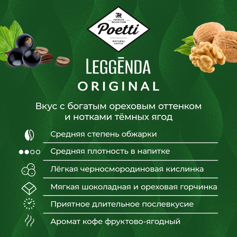 Кофе Poetti Leggenda Original в зернах, 1кг