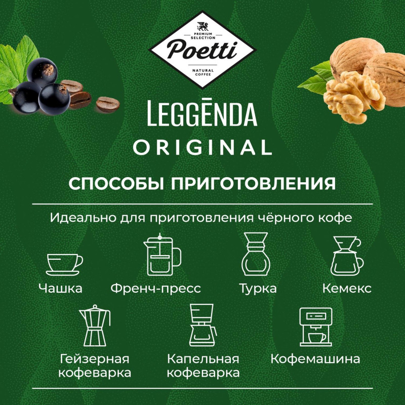 Кофе Poetti Leggenda Original в зернах, 1кг
