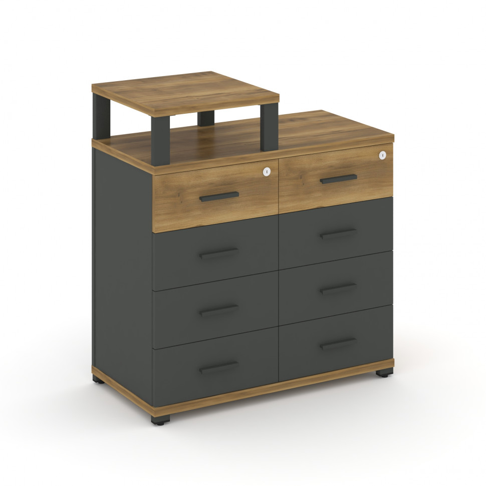 Concept Тумба приставная широкая 8 ящ. с надставкой узкой CN.TSP-014 A Сандал Янтарный/Антрацит/Мета Concept Тумба приставная широкая 8 ящ. с надставкой узкой CN.TSP-014 A Сандал Янтарный/Антрацит/Мета