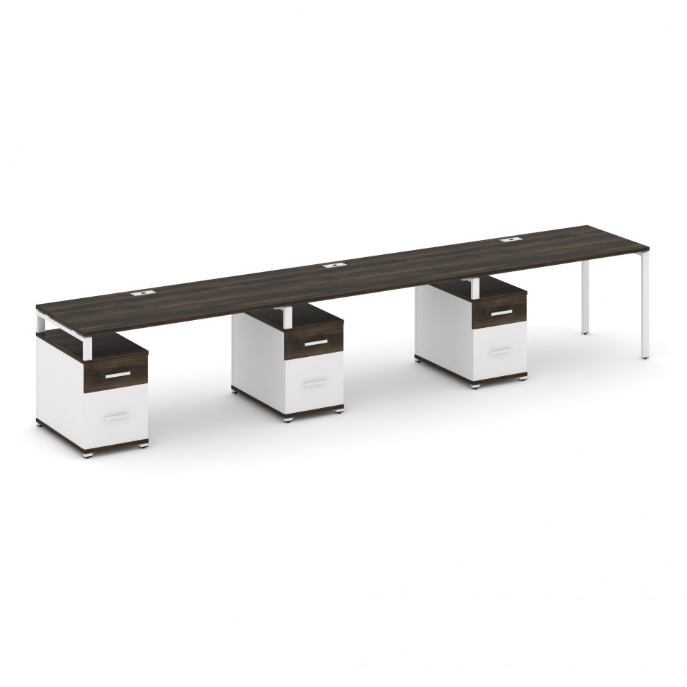 Concept Рабочая станция 3 места с 3 опорными тумбами CN.ORS-347 W Дуб Мали/Белый Бриллиант/Металл Бе