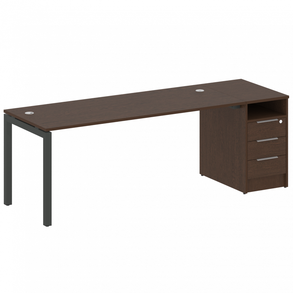 Metal System Quattro Рабочая станция с тумбой на П-образном м/к 50БП.РС-СТП-1.5 Венге Цаво/Металл Ан