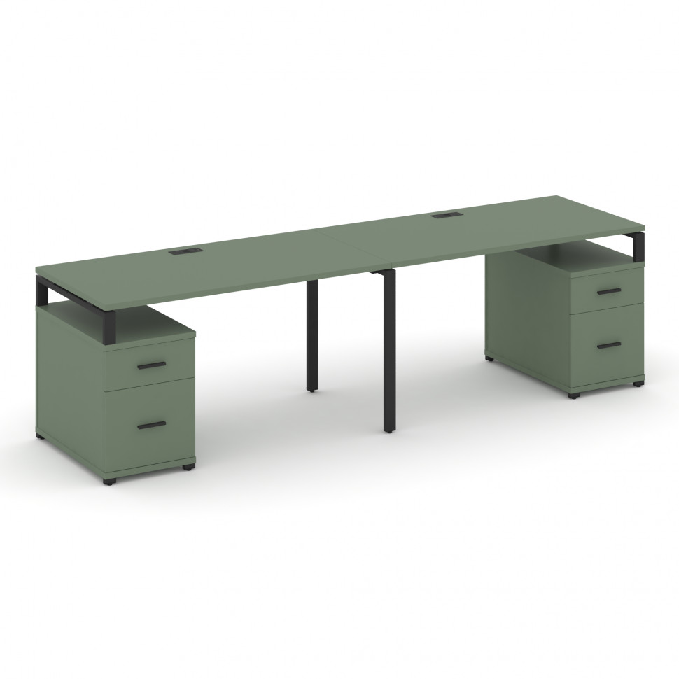 Concept Рабочая станция 2 места с 2 опорными тумбами CN.ORS-322 B Кобо/Металл Черный 2360/3092*720*7