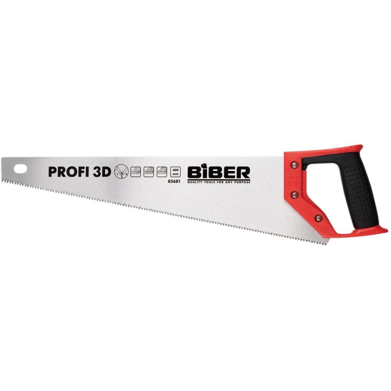 Ножовка по дереву БИБЕР 85681 ПРОФИ 3D заточка средний зуб, 400мм