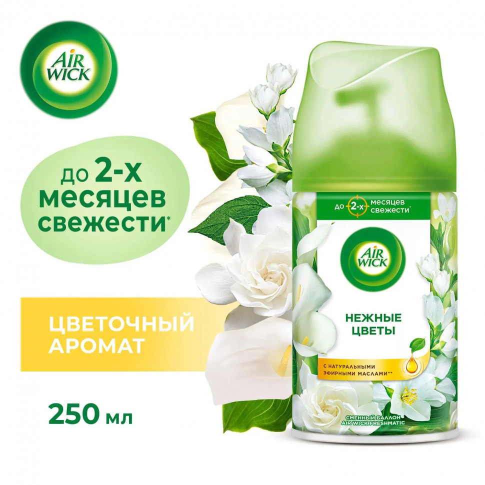 Баллон сменный для автоосвежителя Air Wick Freshmatic Нежные цветы 250мл