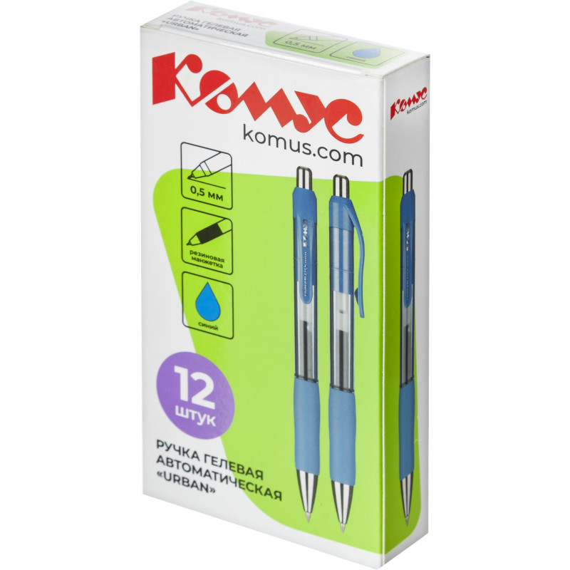 Ручка гелевая автомат. Комус Urban, синий ст., автом., с манжеткой