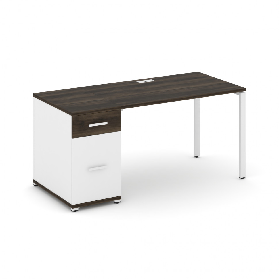 Concept Стол рабочий с 1 опорной тумбой CN.SP-406 W Дуб Мали/Белый Бриллиант/Металл Белый 1600*720*7