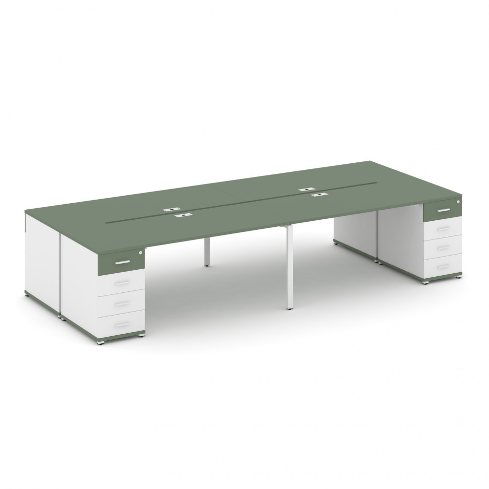 Concept Рабочая станция 4 места с 2 опорными тумбами CN.DRS-427 W Кобо/Белый Бриллиант/Металл Белый