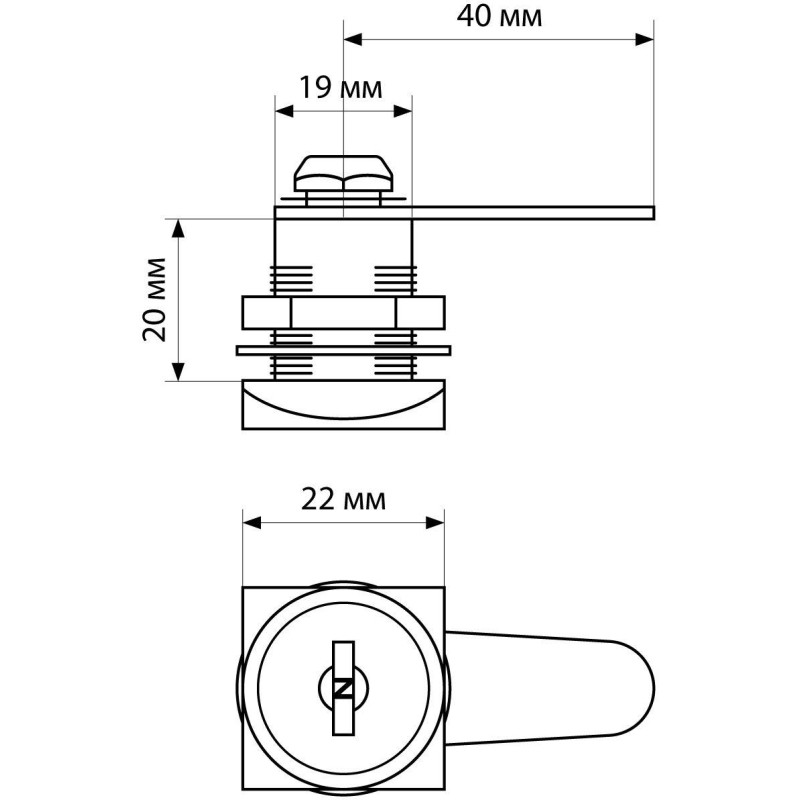 Замок врезной меб_УЗК Стандарт ЗМ 0802 сталь хром (квадр.основ/2кл)