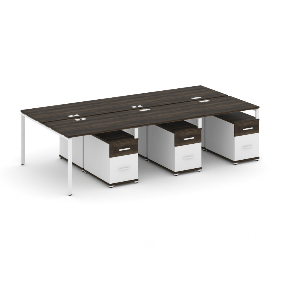 Concept Рабочая станция 6 мест с 3 двухсторонними опорными тумбами CN.DRS-353 W Дуб Мали/Белый Брилл