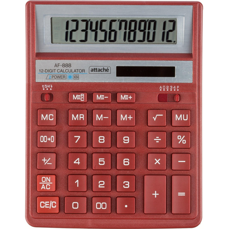 Калькулятор настольный ПОЛН.Attache AF-888,12р,дв.пит,204x158мм, темно-крас