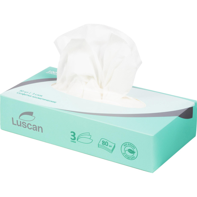 Салфетки косметические Luscan 3сл 80шт/уп белые Салфетки косметические Luscan 3сл 80шт/уп белые