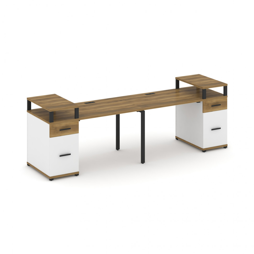 Concept Рабочая станция 2 места с 2 опорными тумбами CN.ORS-429 B Сандал Янтарный/Белый Бриллиант/Ме