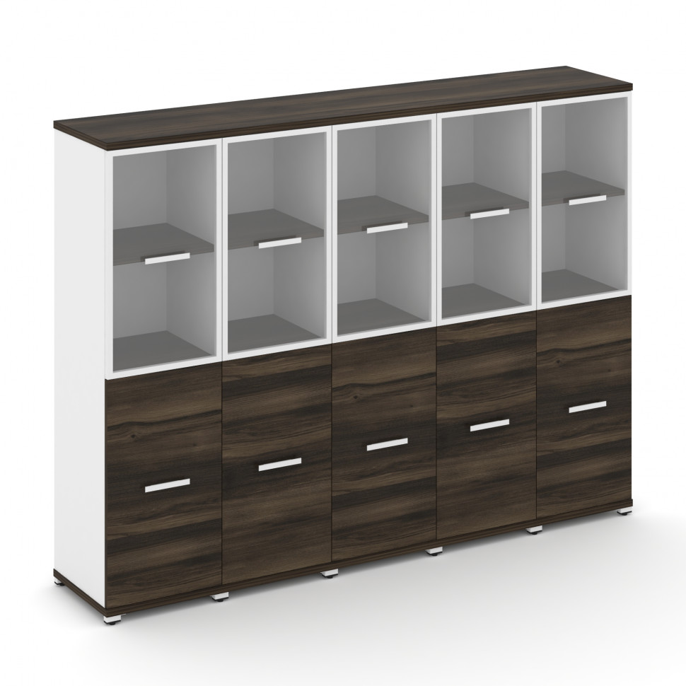 Concept Шкаф 5 узких секций, 4 ниши CN.STU-452 RPW W Дуб Мали/Белый Бриллиант/Металл Белый/Прозрачны