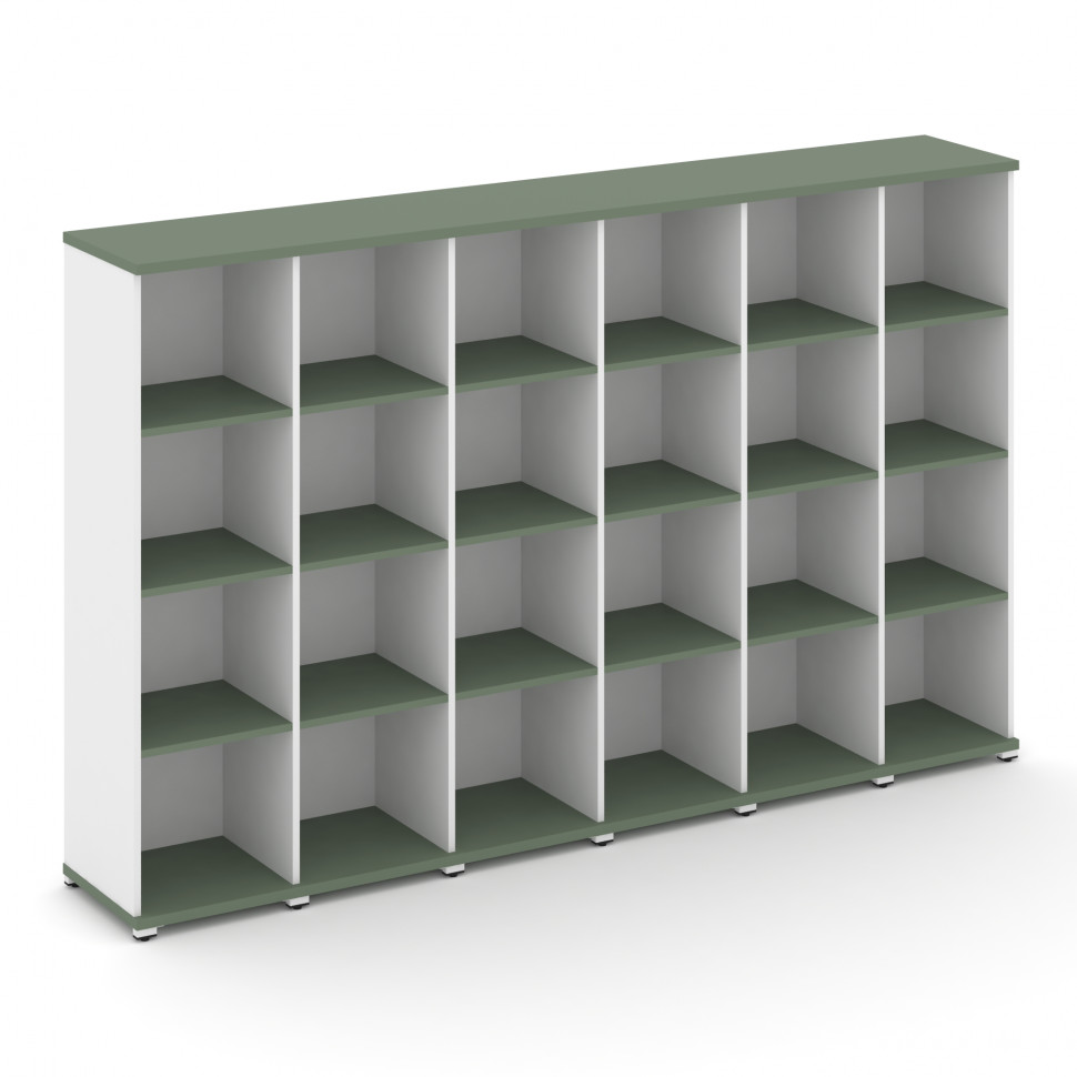 Concept Стеллаж 6 узких секций, 4 ниши CN.STU-460 Кобо/Белый Бриллиант/Металл Белый 2500*420*1554