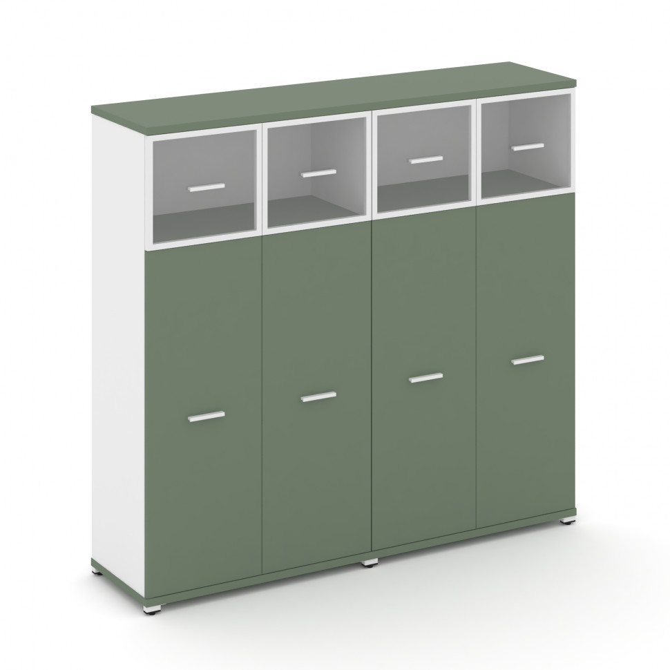 Concept Шкаф 2 широкие секции, 4 ниши CN.STS-424 RPW W Кобо/Белый Бриллиант/Металл Белый/Прозрачный