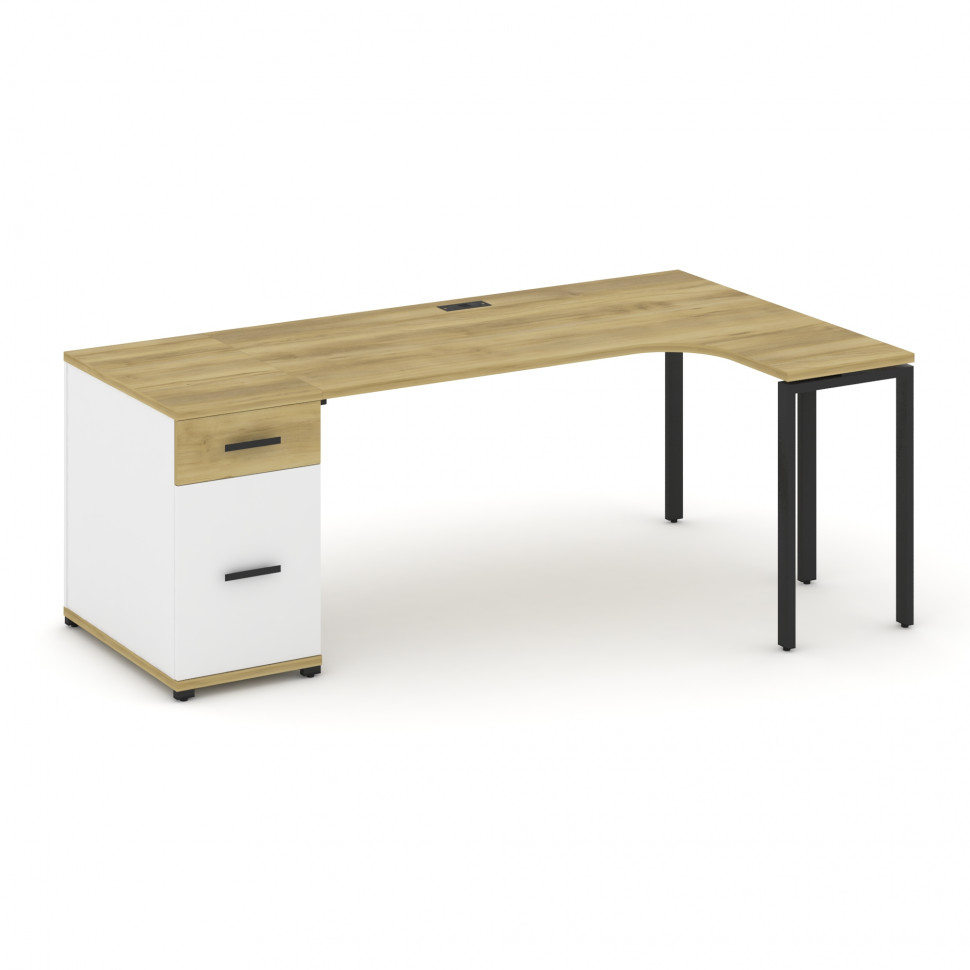 Concept Стол эргономичный CN.SA-404(R) B Дуб Винченцо/Белый Бриллиант/Металл Черный 2000*1180*750