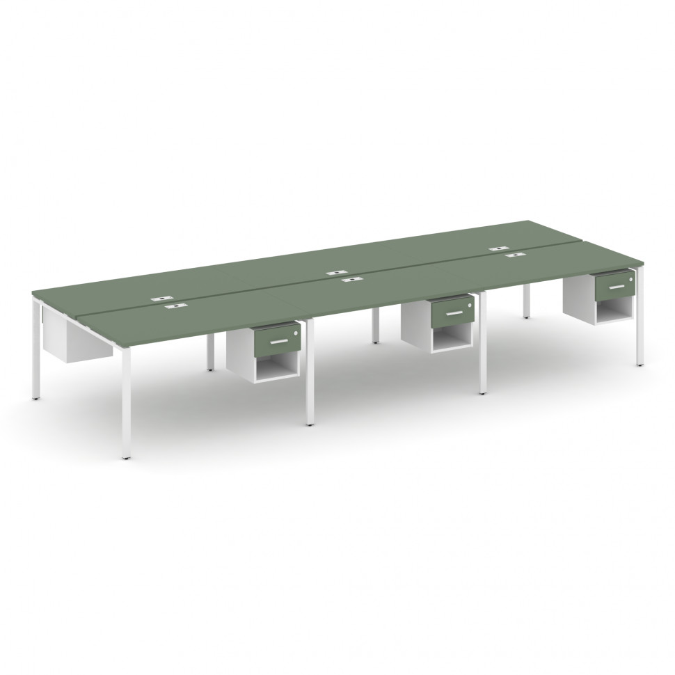 Concept Рабочая станция двухсторонняя с подвес. тумбами на 6 мест CN.DRS-157 W Кобо/Белый Бриллиант/