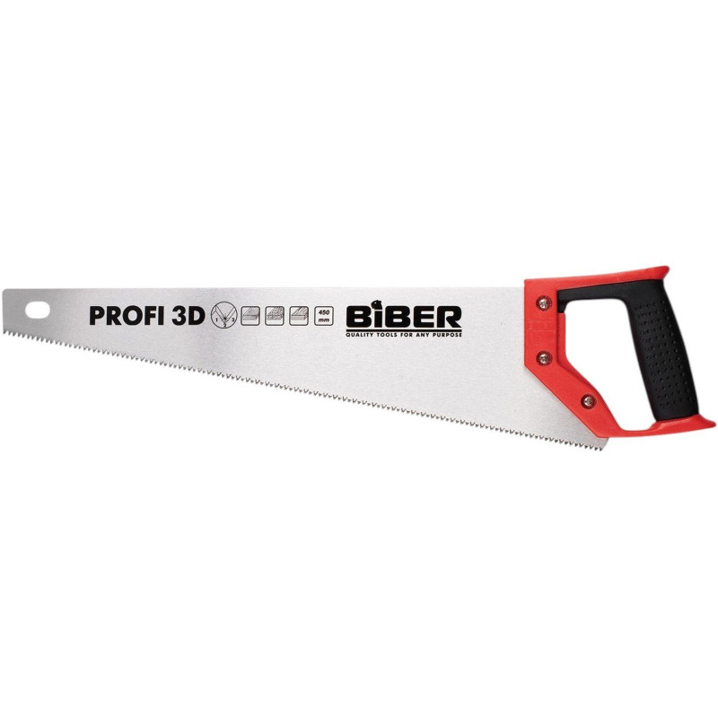 Ножовка по дереву БИБЕР 85682 ПРОФИ 3D заточка средний зуб, 450мм
