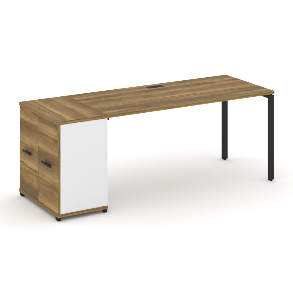 Concept Стол рабочий с опорным распаш. шкафом CN.SP-220 B Сандал Янтарный/Белый Бриллиант/Металл Чер