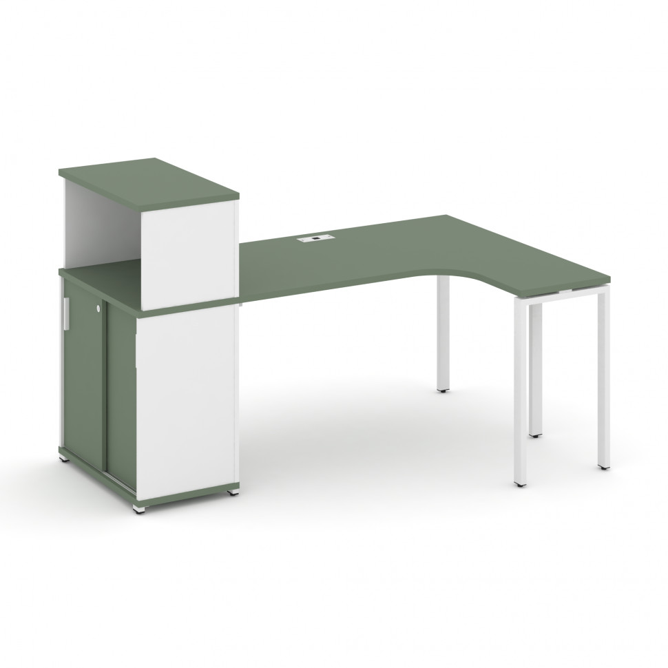 Concept Стол эргономичный с опорным шкафом-купе с надставкой низ.  CN.SA-220(R) W Кобо/Белый Бриллиа