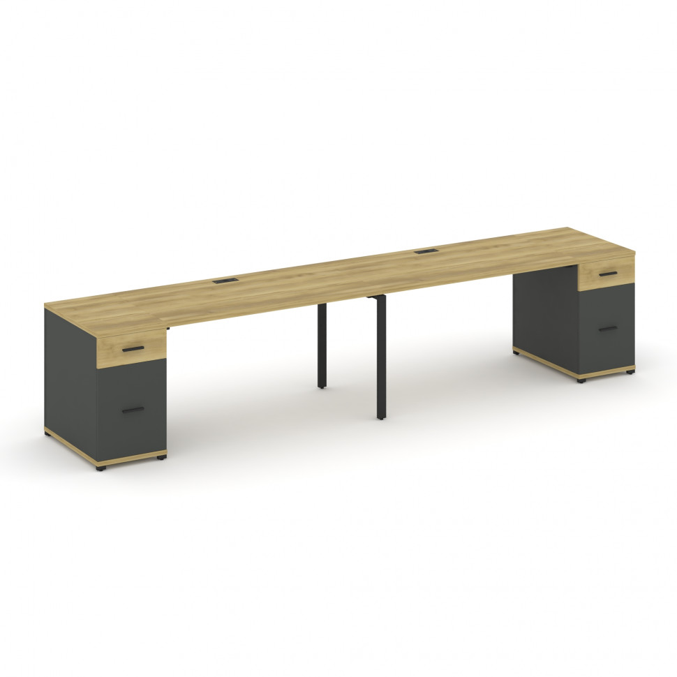 Concept Рабочая станция 2 места с 2 опорными тумбами CN.ORS-416 A Дуб Винченцо/Антрацит/Металл Антра