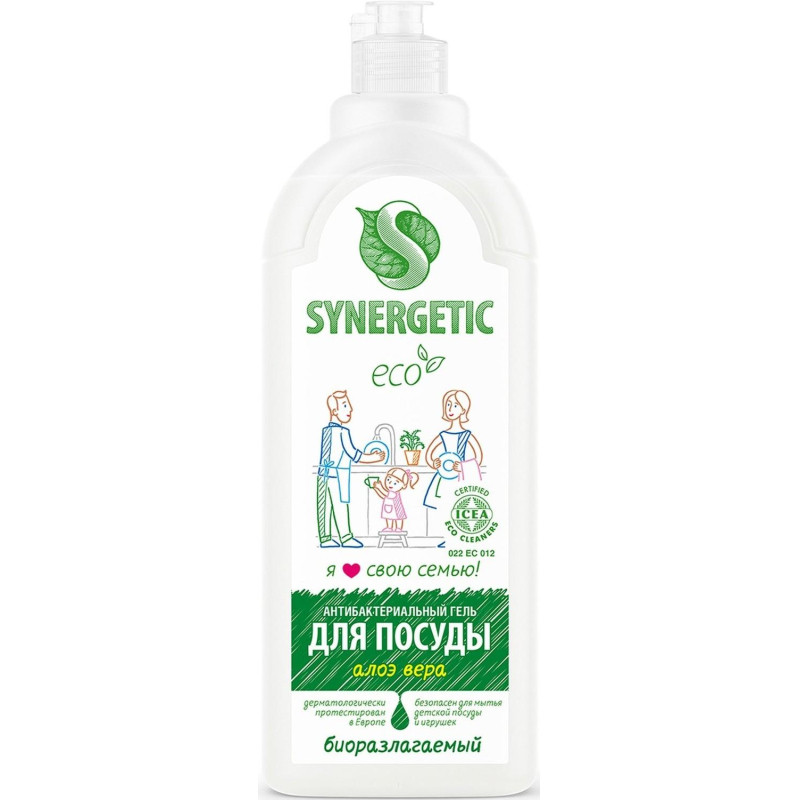 Средство для мытья посуды Synergetic Антибактериальное, Алоэ 1л дозатор