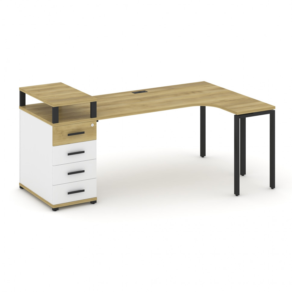 Concept Стол эргономичный CN.SA-406(R) B Дуб Винченцо/Белый Бриллиант/Металл Черный 2000*1180*917 Concept Стол эргономичный CN.SA-406(R) B Дуб Винченцо/Белый Бриллиант/Металл Черный 2000*1180*917