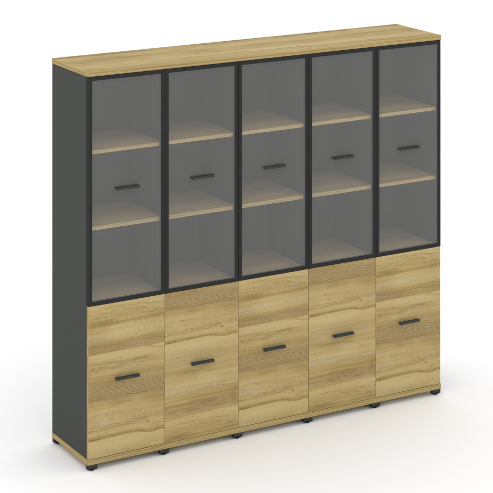 Concept Шкаф 5 узких секций, 5 ниш CN.STU-552 RPB A Дуб Винченцо/Антрацит/Металл Антрацит/Прозрачный