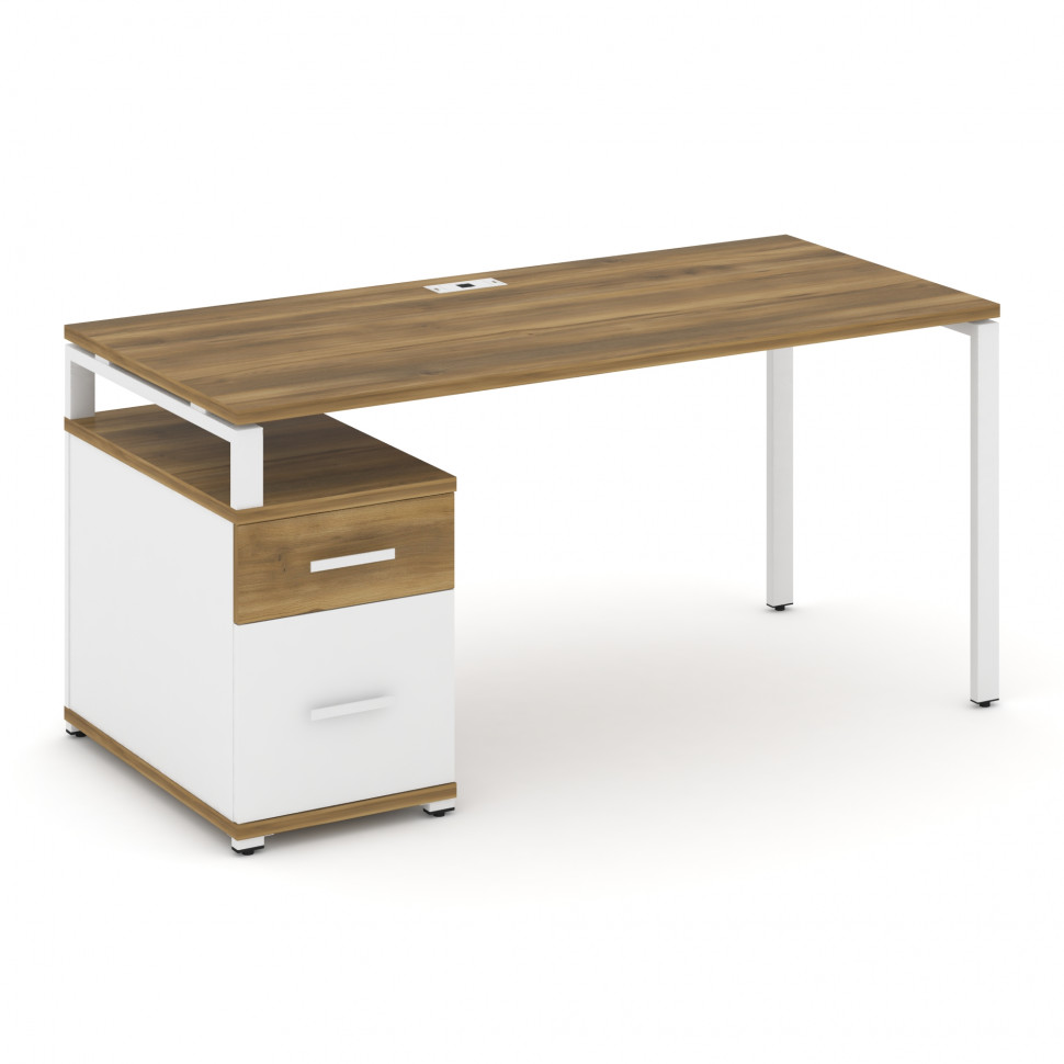 Concept Стол письменный с 1 опорной тумбой CN.SP-308 W Сандал Янтарный/Белый Бриллиант/Металл Белый