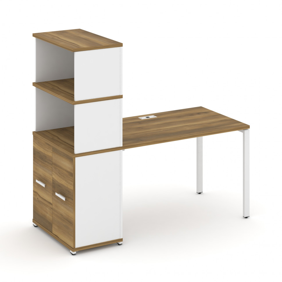 Concept Стол рабочий с опорным распаш. шкафом с надставкой выс. CN.SP-230 W Сандал Янтарный/Белый Бр
