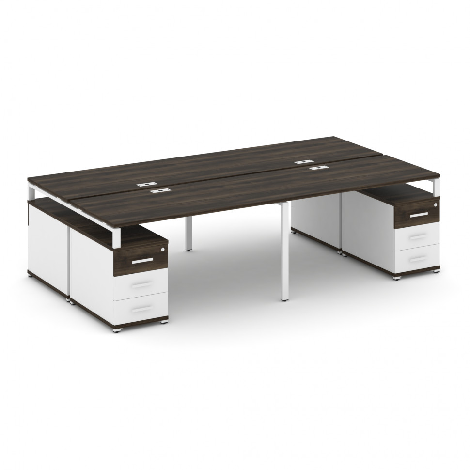 Concept Рабочая станция 4 места с 2 двухсторонними опорными тумбами CN.DRS-327 W Дуб Мали/Белый Брил