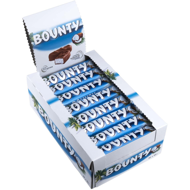 Шоколадный батончик Bounty, 55гх32шт/уп