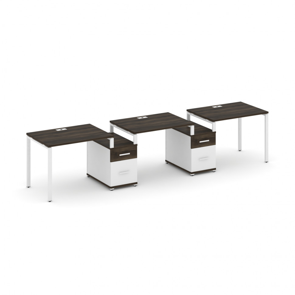 Concept Рабочая станция 3 места с 2 опорными тумбами CN.ORS-329 W Дуб Мали/Белый Бриллиант/Металл Бе