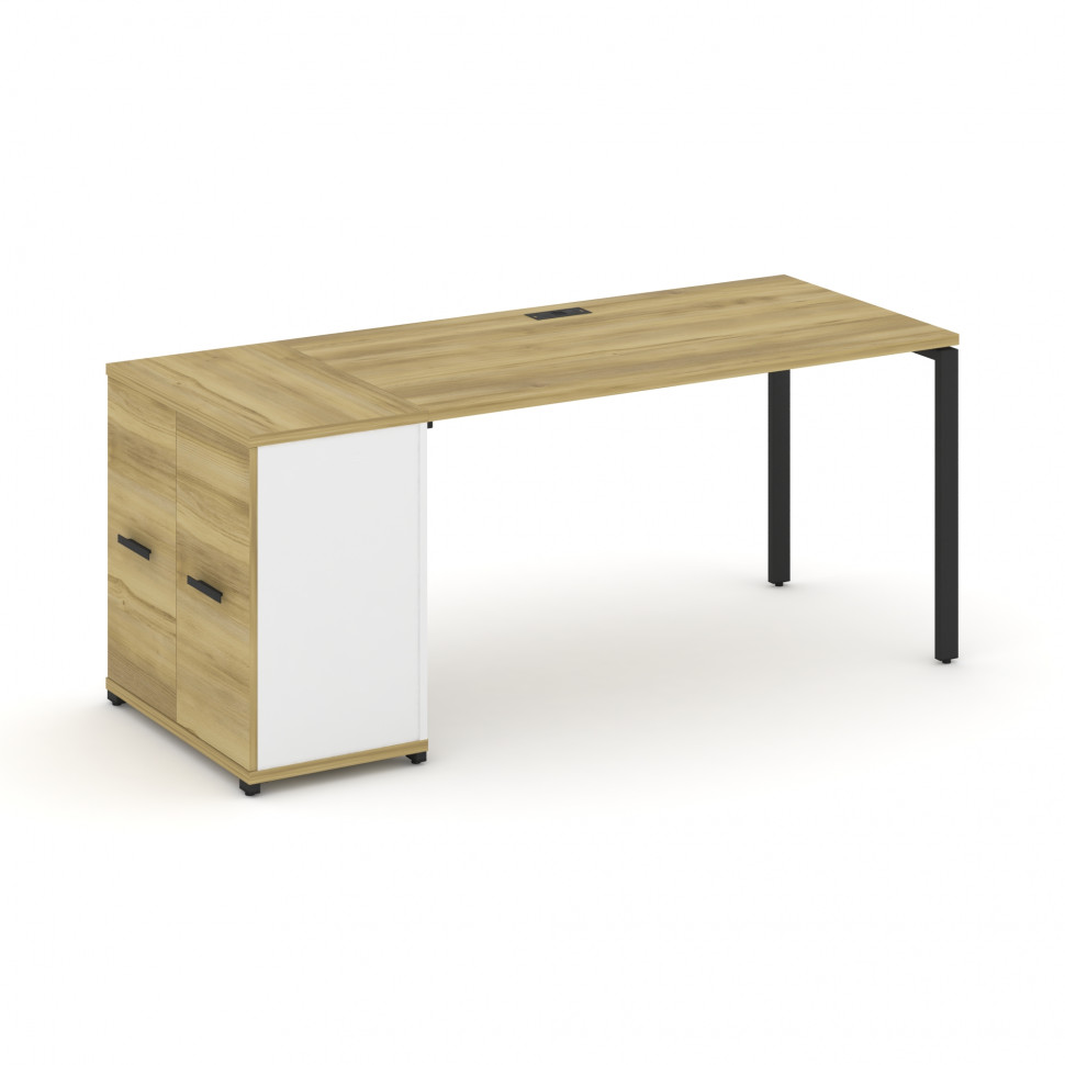 Concept Стол рабочий с опорным распаш. шкафом CN.SP-219 B Дуб Винченцо/Белый Бриллиант/Металл Черный Concept Стол рабочий с опорным распаш. шкафом CN.SP-219 B Дуб Винченцо/Белый Бриллиант/Металл Черный