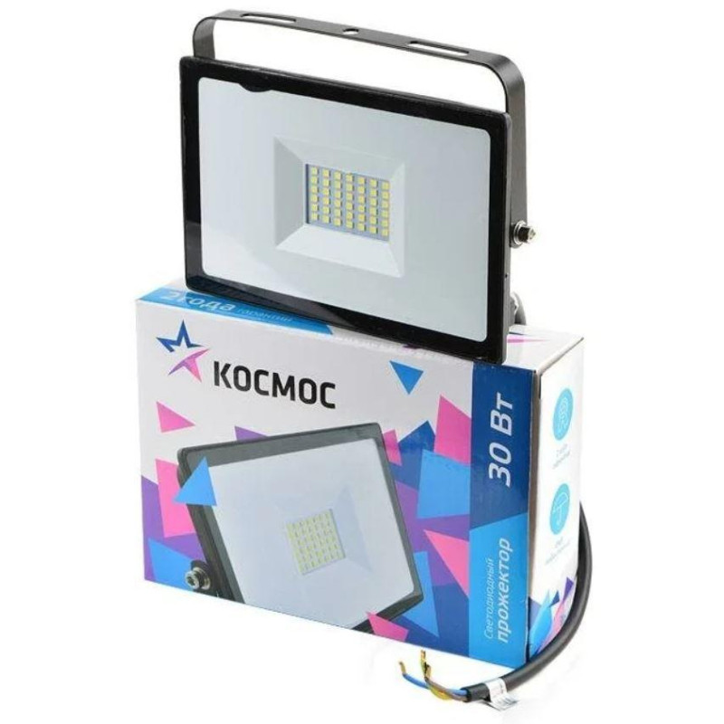Прожектор светодиодный КОСМОС 30Вт, RGB с пультом, IP65 (K_PR5_LED_30RGB)