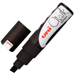 Маркер меловой UNI "Chalk", 8 мм, ЧЕРНЫЙ, влагостираемый, для гладких поверхностей, PWE-8K BLACK