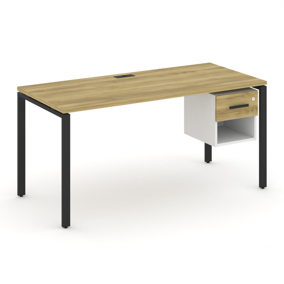 Concept Стол рабочий с подвесной тумбой 1 открытой нишей и одним ящ. CN.SP-120 B Дуб Винченцо/Белый