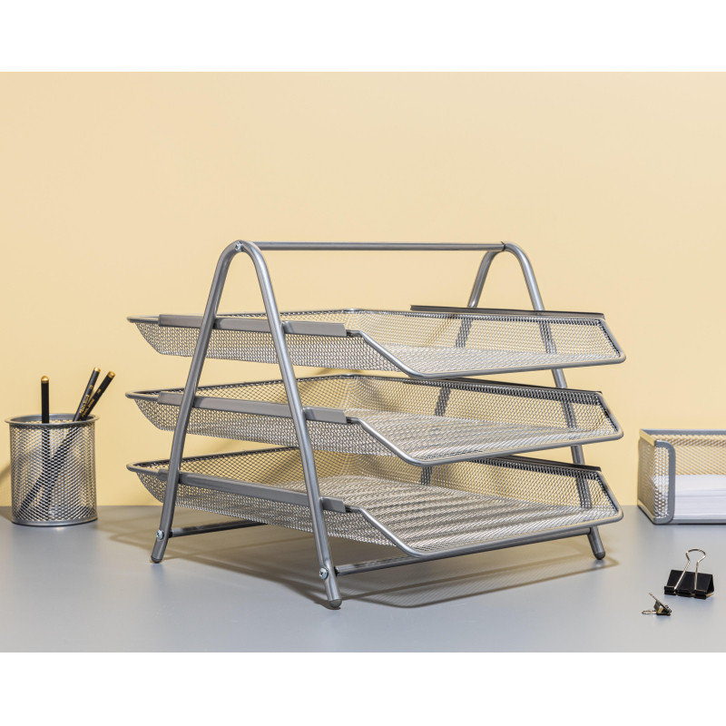 Лоток горизонтальный для бумаг 3секции Attache 265x335x275мм металл серебр