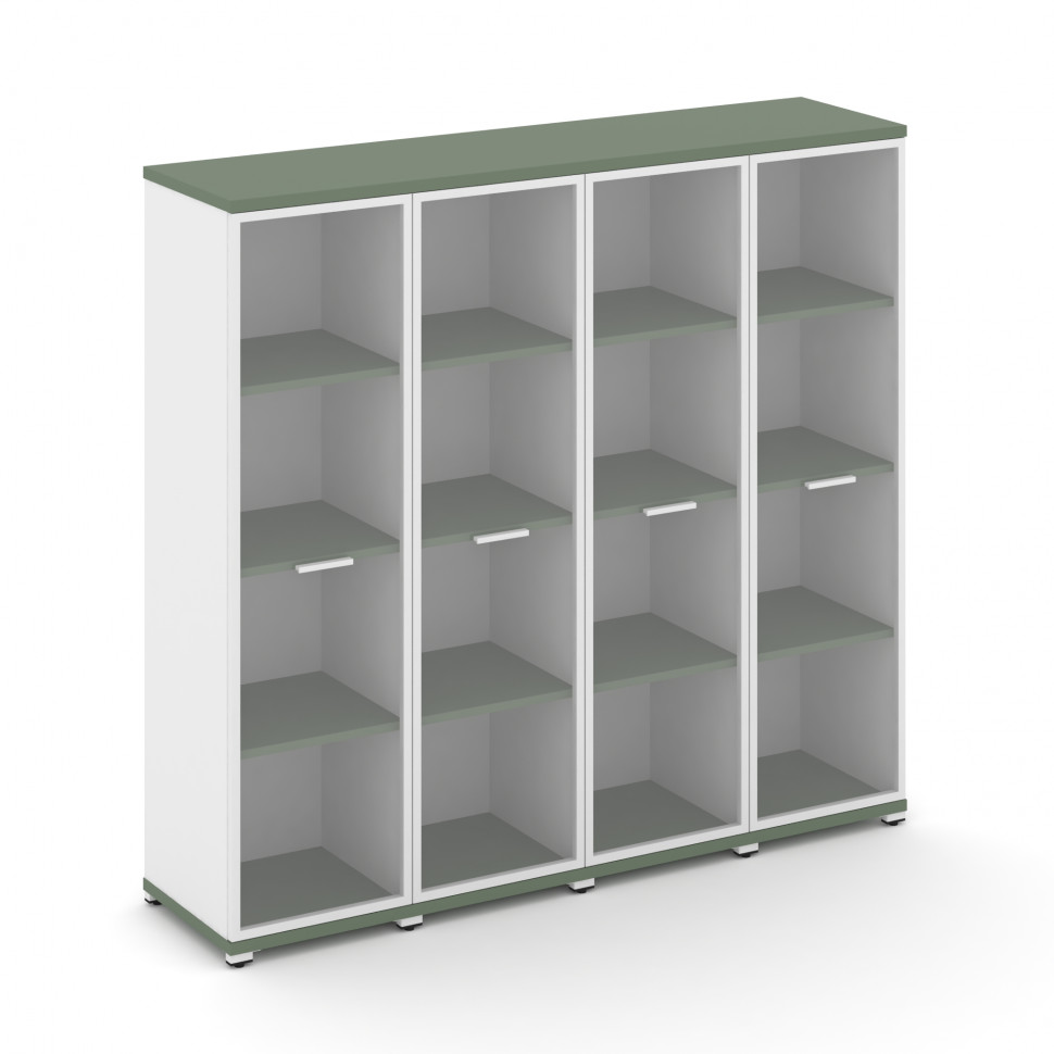 Concept Шкаф 4 узкие секции, 4 ниши CN.STU-446 RPW W Кобо/Белый Бриллиант/Металл Белый/Прозрачный 16